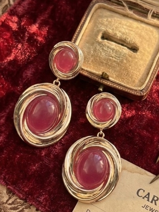 Anthropologie Jewelry - Vintage Pink Cabochon Drop Earrings
